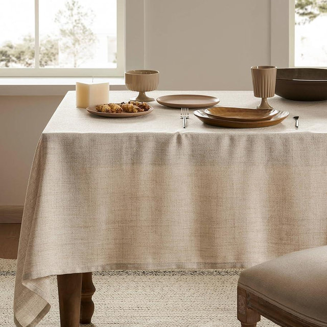 YZJZEDS Linen Tablecloth for Rectangle Table 60x120 Inch Natural, Farmhouse Style Neutral Tablecloth, Water Resistant Burlap Tablecloths for Dining Table Farmhouse Kitchen