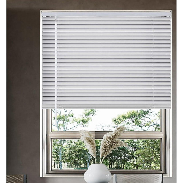 43" White Cordless Light Filtering Window Blinds, Horizontal Vinyl Mini Blinds/Shades, 1" Slats, Easy Install