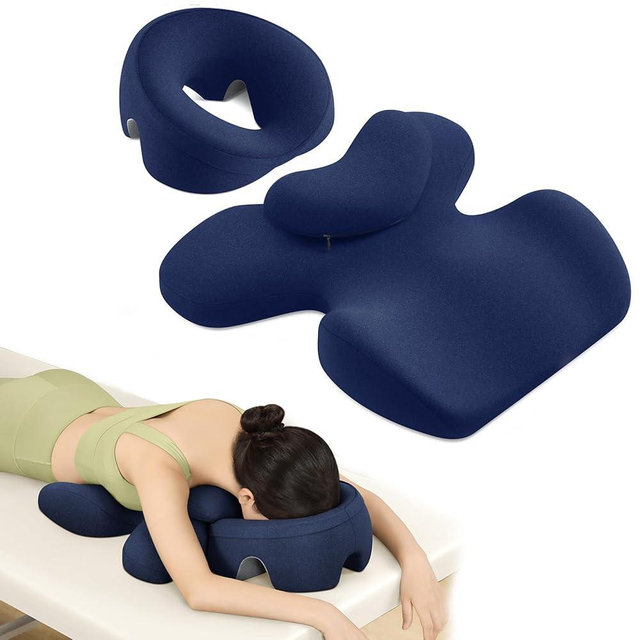 OSZZT Prone Massage Pillow, a Chest and face Support Sleep Pillow, is Suitable for Massage, SPA and Sleep. Face Down for Eye Surgery， After Surgery for Sleeping (Navy Blue)