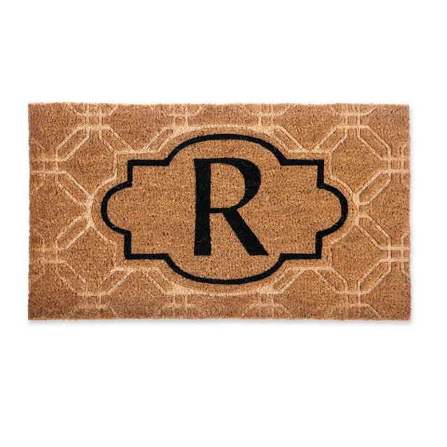 Evergreen Embossed Flocked Monogram Letter "R" Door Mat Insert in Black