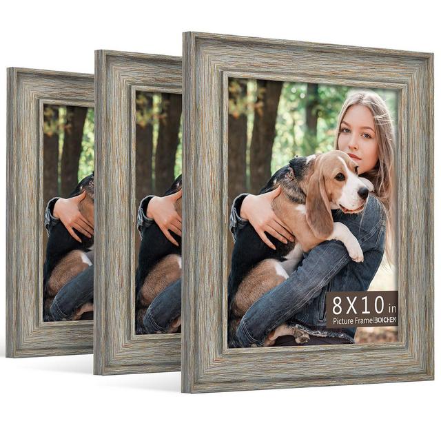 BOICHEN Picture Frames 8x10 Sets of 3 Pack Gilding Crafts High Definition Glass Gray Wooden Pattern Rustic Style Photo Frame Decor for Wall or Tabletop