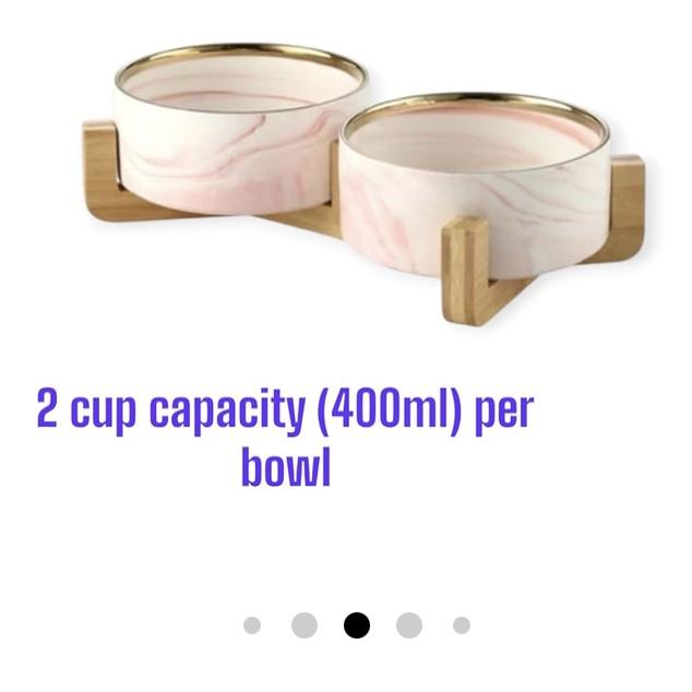 Ceramic Pet Bowl (Marble Design) Set of 2 with Stand