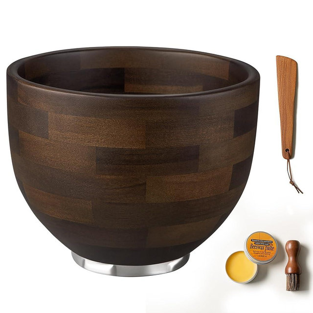 Fyctio Premium American Walnut Wood Mixing Bowl, Compatible with Kitchen Aid 4.5 & 5 Qt Tilt-Head Stand Mixers, Wooden Mixing Bowls for Mixer with Stainless Steel Locking Base, Natural True Walnut