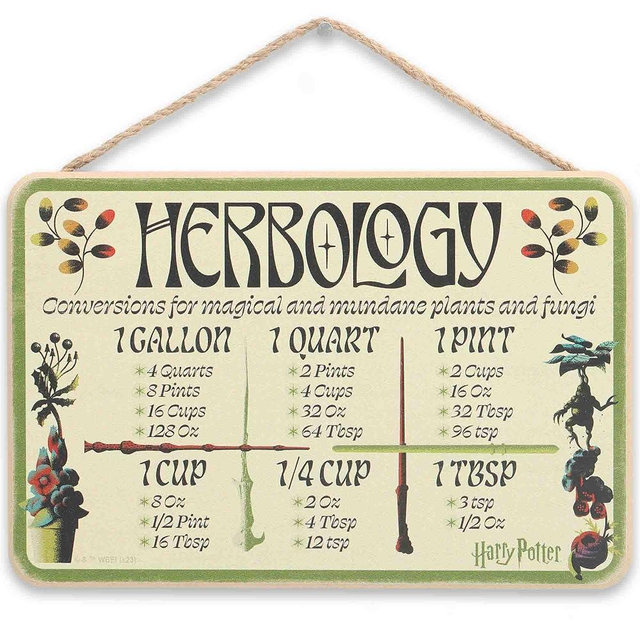 Open Road Brands Harry Potter Herbology Hanging Wood Measuring Sign - Fun Harry Potter Conversion Chart for Kitchen