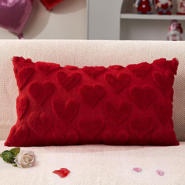 DFXSZ Valentine's Day Pillow Covers 12x20 Red Hearts Decor Red Lumbar Pillow Cover Decorations for Valentines Holiday Decor Case for Home Couch 103A12
