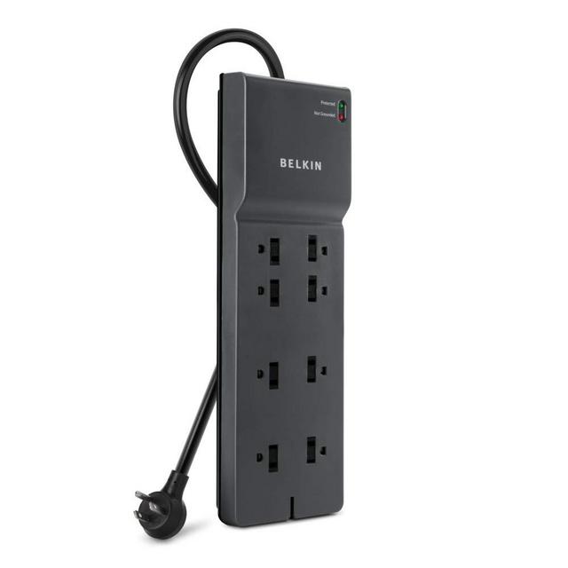 Belkin Power Strip Surge Protector with 8 AC Multiple Outlets, 8 ft Long Flat Plug Heavy Duty Extension Cord for Home, Office, Travel, Computer Desktop, Laptop Phone Charging Bricks (2,500 Joules)