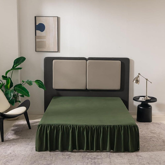 Bed Skirt Queen Size Ruffled Bed Skirt with Split Corners, 16 Inch Drop Dust Ruffle Bed Skirts with Platform, Green