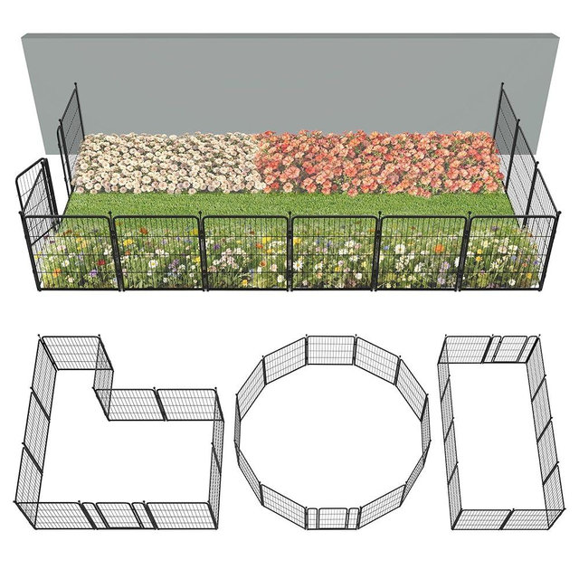 FXW Garden Fence Outdoor for The Yard – 32in(H) x 27.3ft(L) Heavy Duty Metal Animal Barrier for Dog and Rabbit, Decorative Dog Fence, 12 Panels, Black