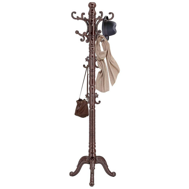 LOZABEE Wood Coat Rack Stand, Classic Wooden Coat Rack Freestanding with Sturdy Triangle Base, Vintage Coat Racks with 14 Hooks, Natural Birch Wood Entryway Corner Office Coat Hall Tree Hanger Stand