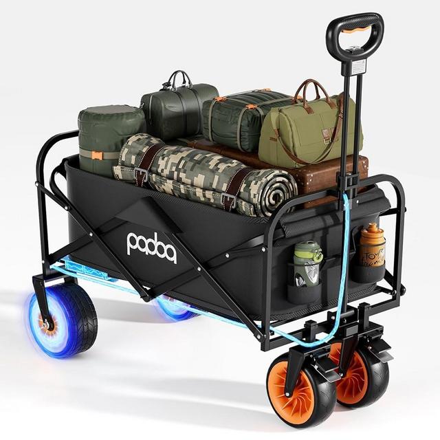 Electric Foldable Wagon Cart, 5000mAh Electric Powered Assistance Collapsible Garden Carts for Outdoor Use, Camping, Fishing, Rowing, Shopping