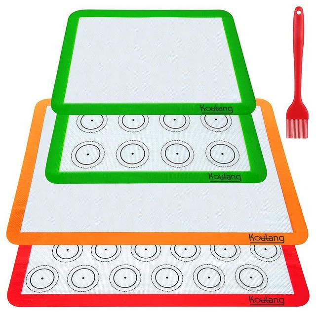 HoneyJar [5 Pack] Silicone Baking Mats Set, Non-Stick Food-Grade Safe Baking Supplies for Macarons/Cookies -Includes 2 Half-Sheet Size, 2 Quarter Size, 1 Oil Brush