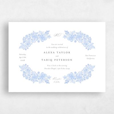 Dark Pastel Blue Wedding Invitation - Siena Landscape