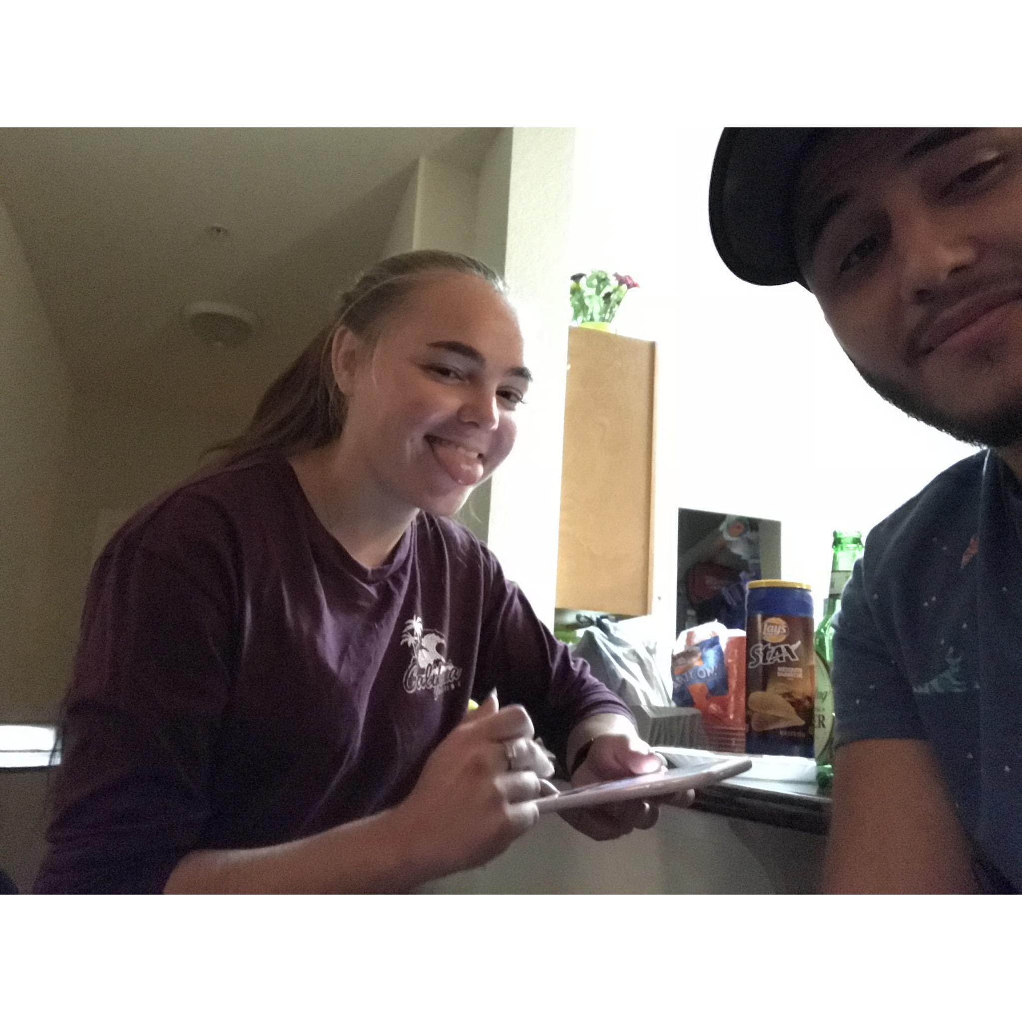 Our very first picture together and my first time meeting his family and my step-son, Joezett. August 29th, 2018