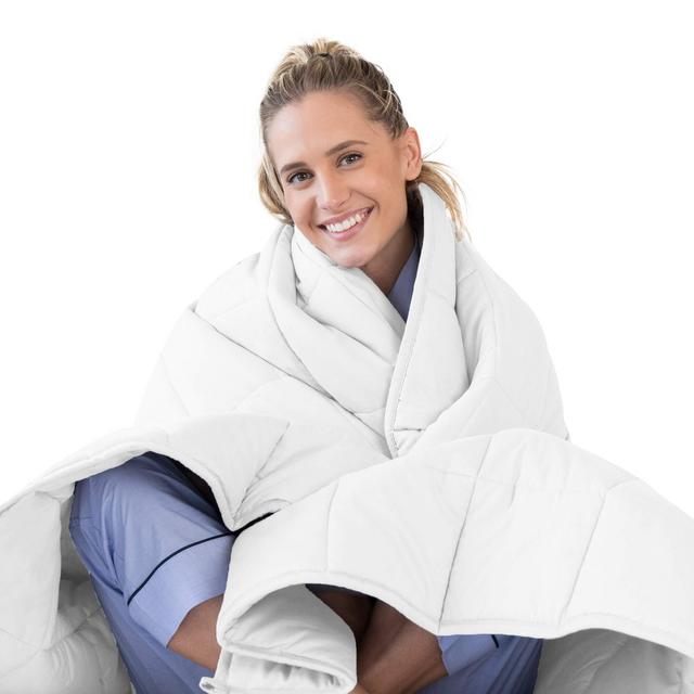 LUNA Adult Weighted Blanket | 15 lbs - 60x80 - Queen Size Bed | 100% Oeko-Tex Certified Cooling Cotton & Premium Glass Beads | Designed in USA | Heavy Cool Weight for Hot & Cold Sleepers | White