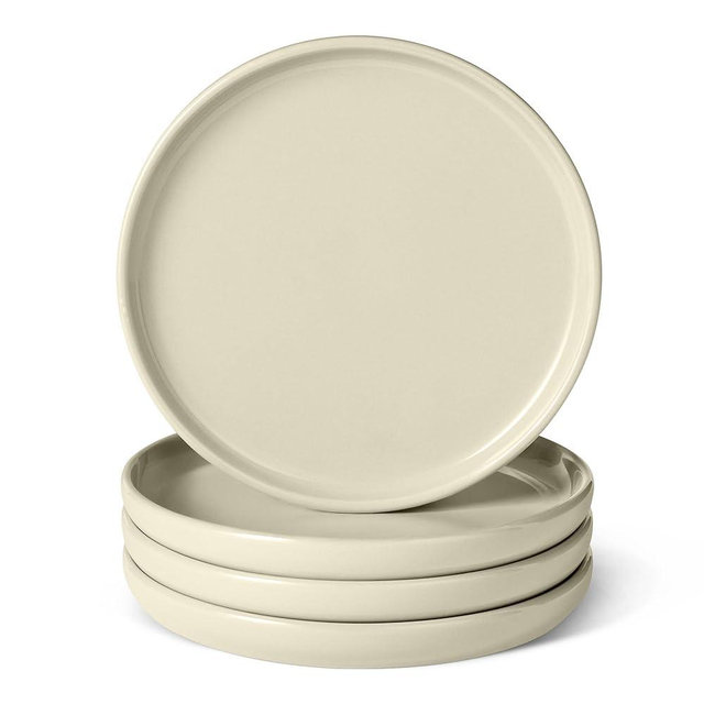 Amazon Basics Glazed Stoneware Salad Plates, Ceramic 4-Piece Set, Microwave and Dishwasher-Safe, 8.3 in., Ivory
