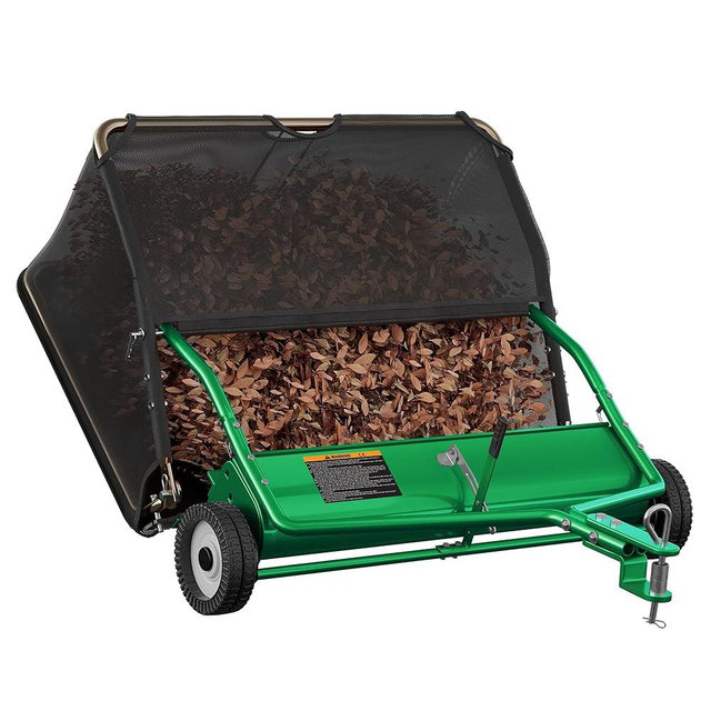 48" Lawn Sweeper Tow Behind - Pull Behind Grass Sweeper with 25.16 cu. ft Large Hopper, Heavy Duty Leaf & Grass Collector, Adjustable Brush Height Lever and Dumping Rope, Lawn and Yard Cleanup Tool