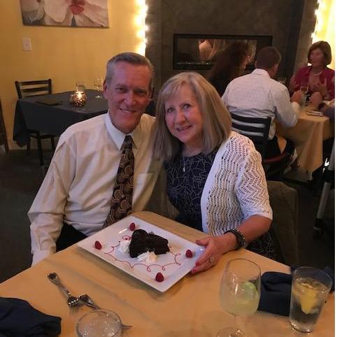 Don and Theresa at the Proposal Dinner in September 2018.  Theresa was very surprised. The engagement ring came on top of the Dessert Cake.