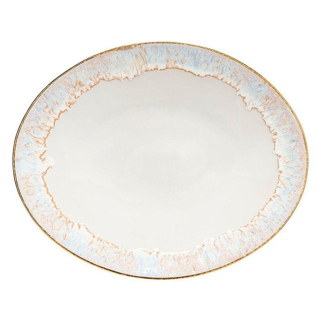 Taormina Gold-Rimmed Oval Platter, White, 16"W