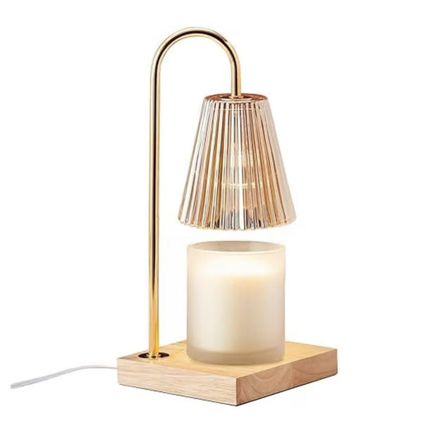 Mikasa Electric Candle Warmer with Glass Shade and Wood Base - Candle Lamp Warmer with Amber Accents - Light Brown