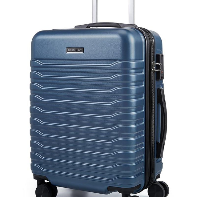 LIGHT FLIGHT Expandable Carry On Luggage 22x14x9 Airline Approved with Double Spinner Wheels, 20 Inch Lightweight Hard Shell Rolling Suitcases with TSA Lock, Blue