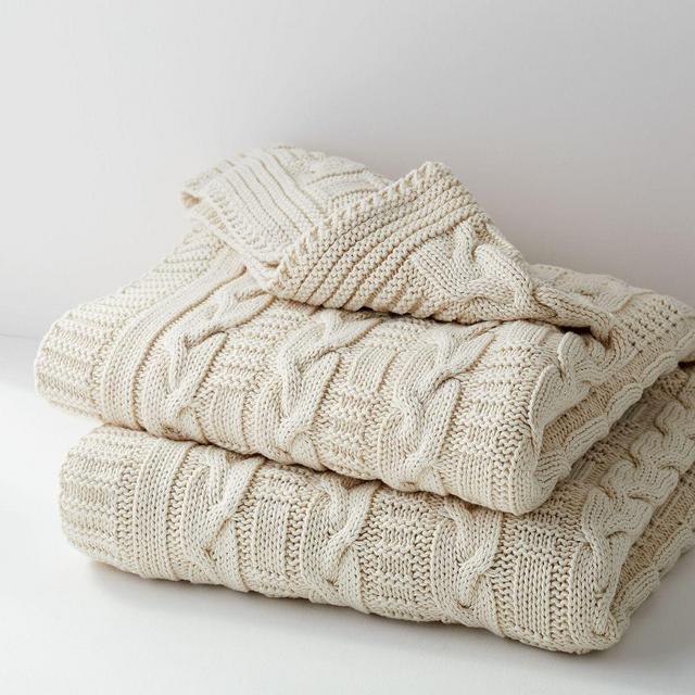 Made*Here New York 100% Cotton Braided Cable Knit Throw