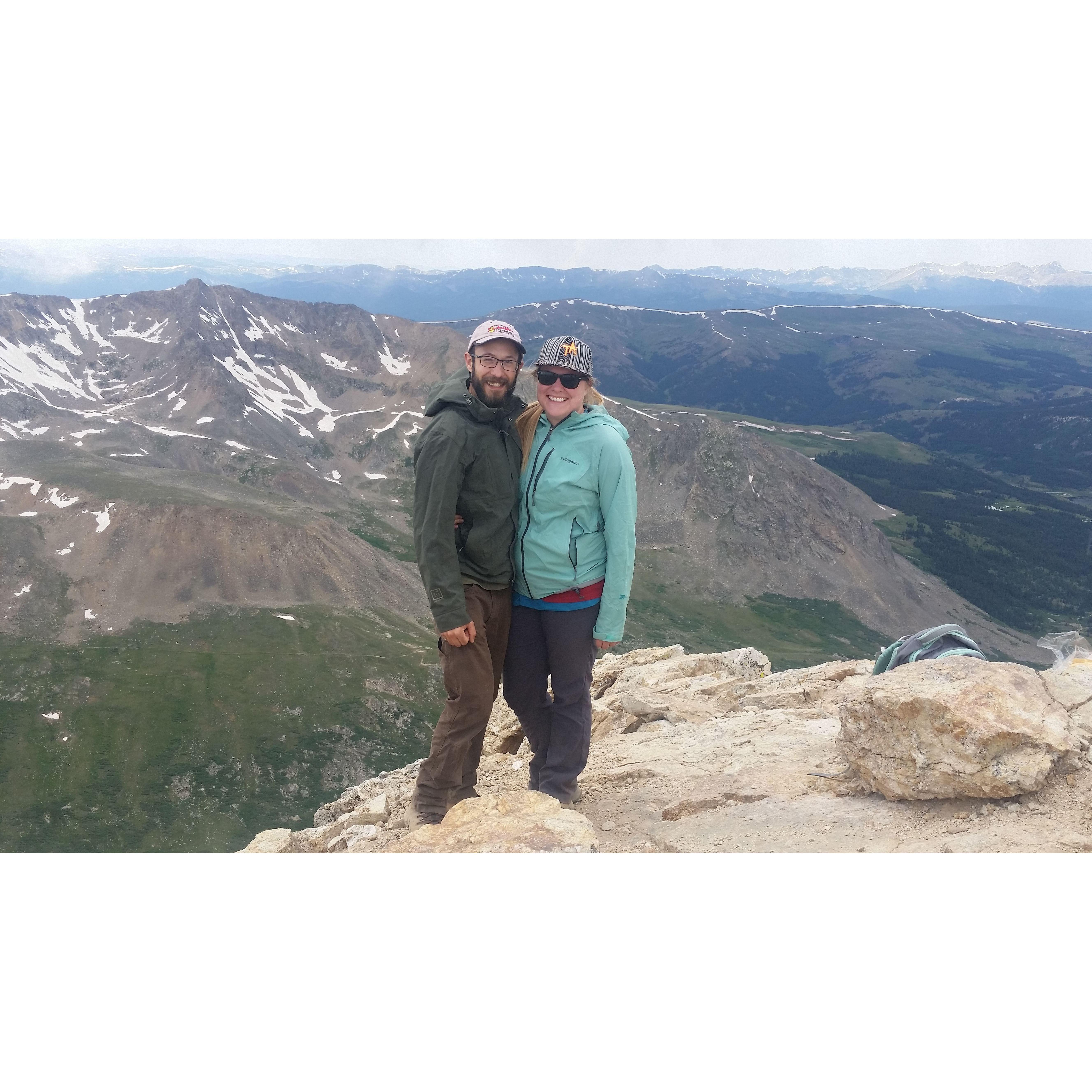 Summitting Mount Democrat, Kelly's first and only 14er. Lane's 12th (probably). July 2018