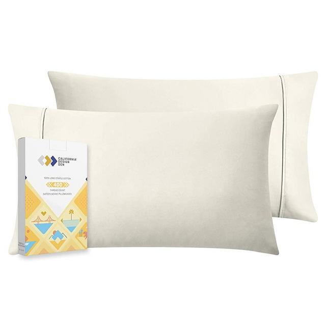 400 Thread Count 100% Cotton Pillow Cases, Ivory Standard Pillowcase Set of 2, Long - Staple Combed Pure Natural Cotton Pillows for Sleeping, Soft & Silky Sateen Weave Bed Pillow Covers