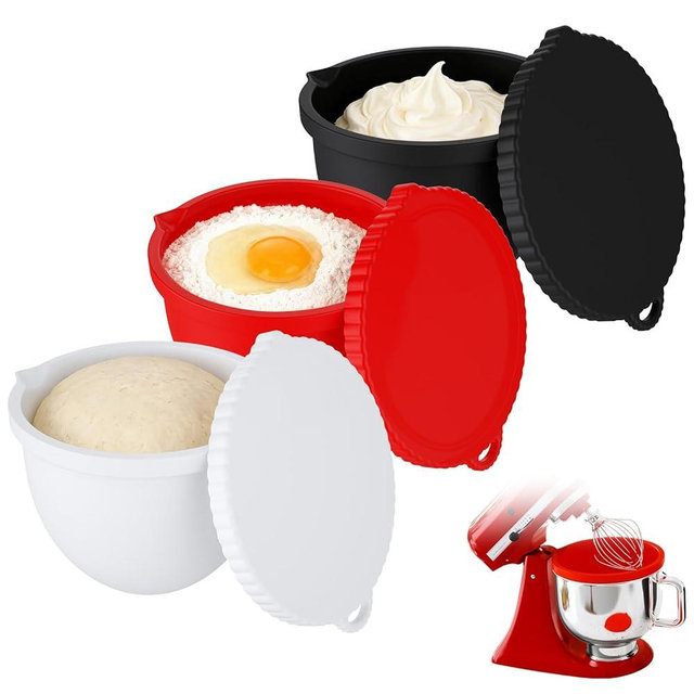Haotermai Silicone Bowl Liners for KitchenAid Mixers, Universal Fit for 5-Quart Silicone bowl liners mixer,Non-Stick Easy Cleaning-Red/White/Black