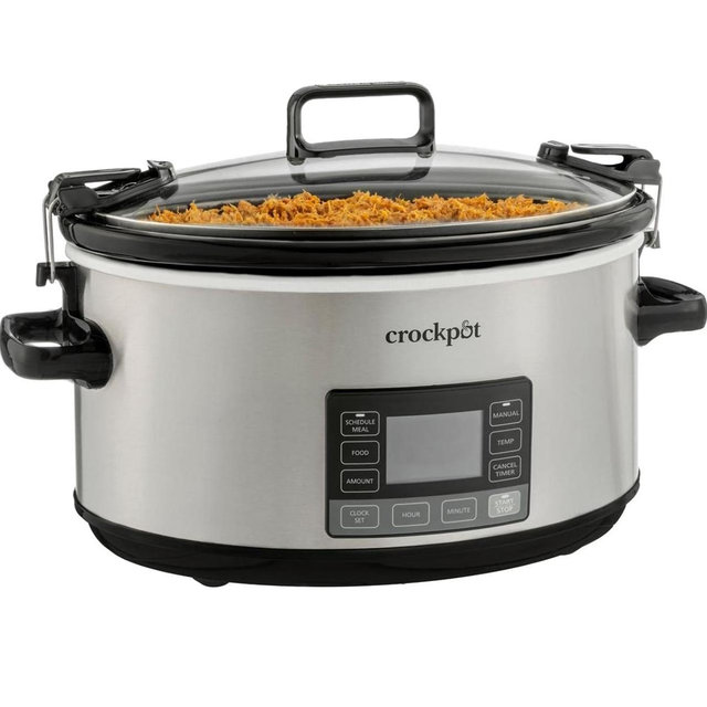 Crock-Pot 7-Quart Slow Cooker, Portable Programmable with Timer, Locking Lid, Stainless Steel; an Essential Kitchen Appliance, Perfect for Families and Gatherings