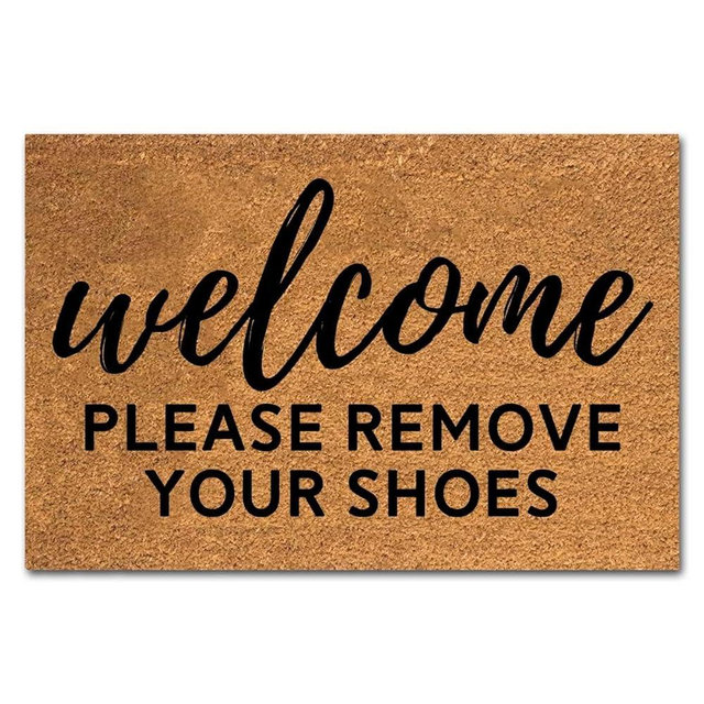 Funny Coir Welcome Mat - Please Remove Shoes - Heavy-Duty PVC Backing Non-Slip Outdoor Coir Doormat, 23.6 x 15.7 inch
