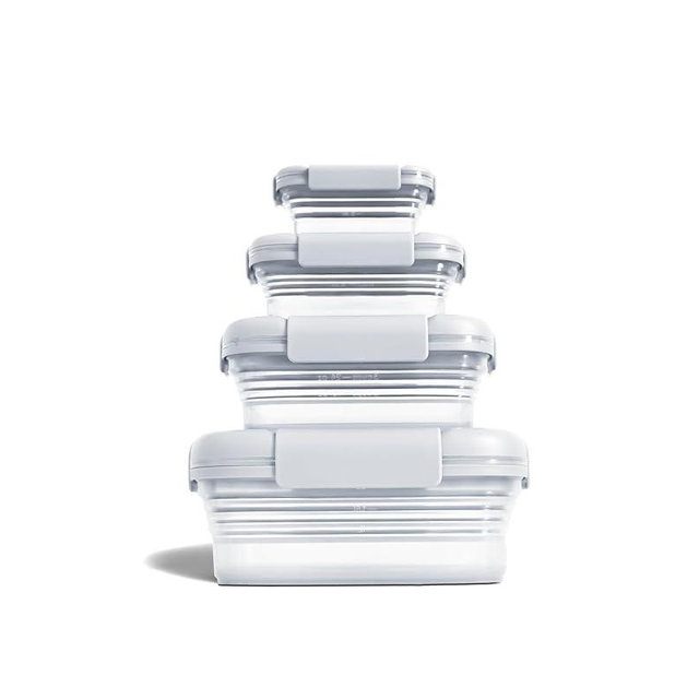 Stojo Nestable Collapsible Food Storage Container - Set of 4, Cashmere - Leak-Proof Airtight Seal Made With Food Grade Silicone For Meal Prep, Lunch Box, Pantry Organizer - Microwave & Dishwasher Safe