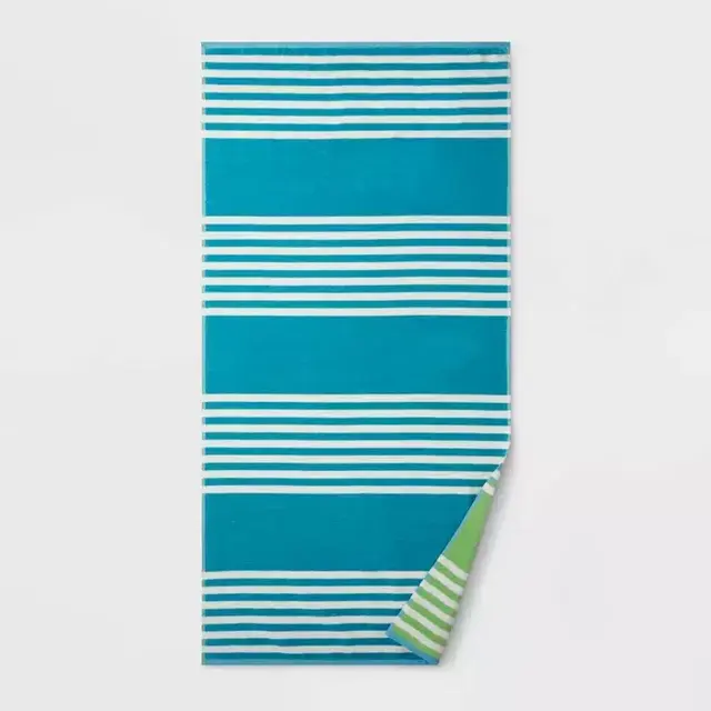Reversible Stripe Beach Towel XL Sky Blue - Sun Squad™