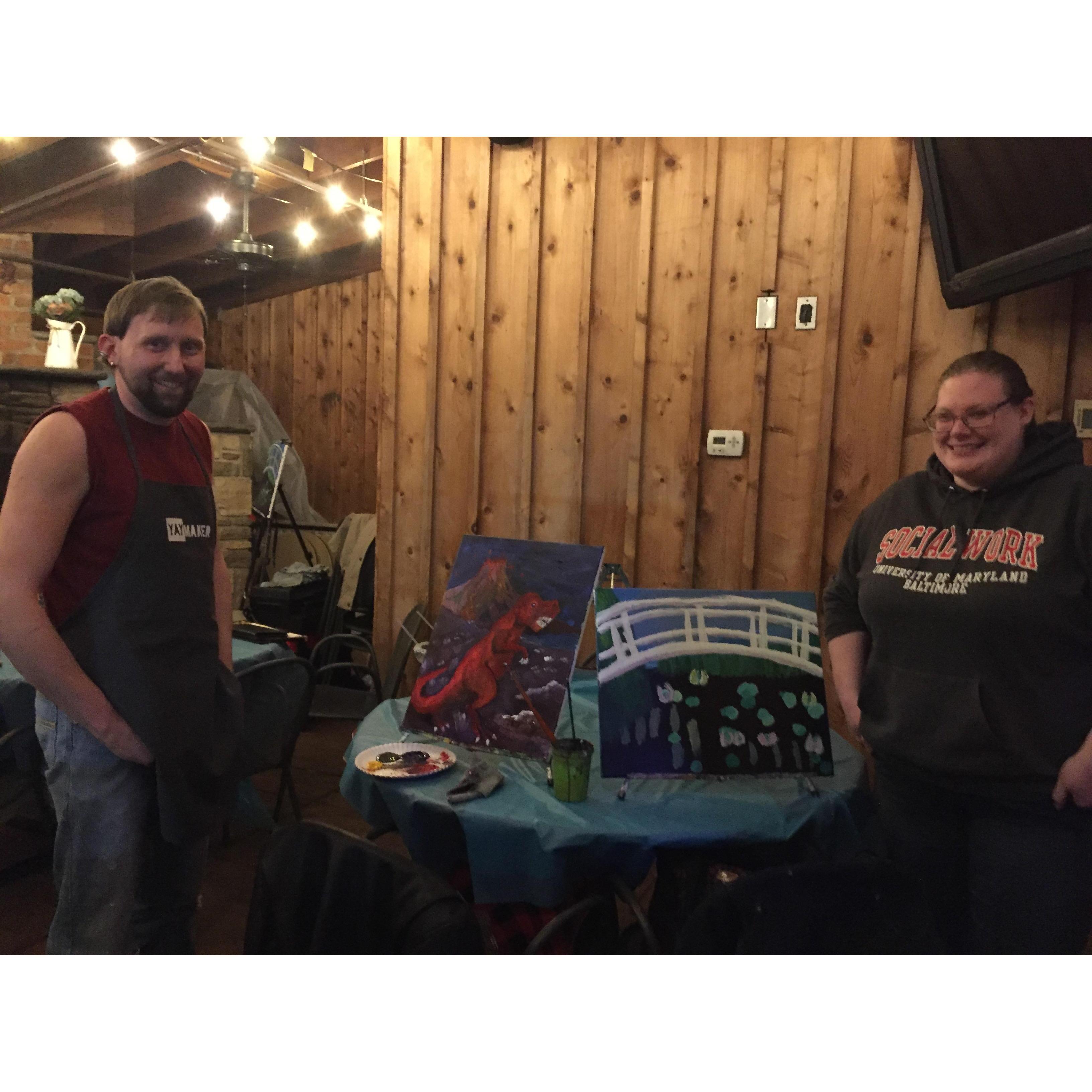 Paint night, someone decided to make a dinosaur instead of a Monet.