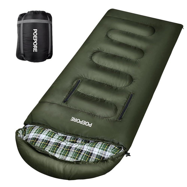 POEPORE Flannel Sleeping Bag Cotton 0 Degree Cold Weather for Adults XXL Wearable Sleeping Bag 4 Seasons Waterproof with Compression Sack
