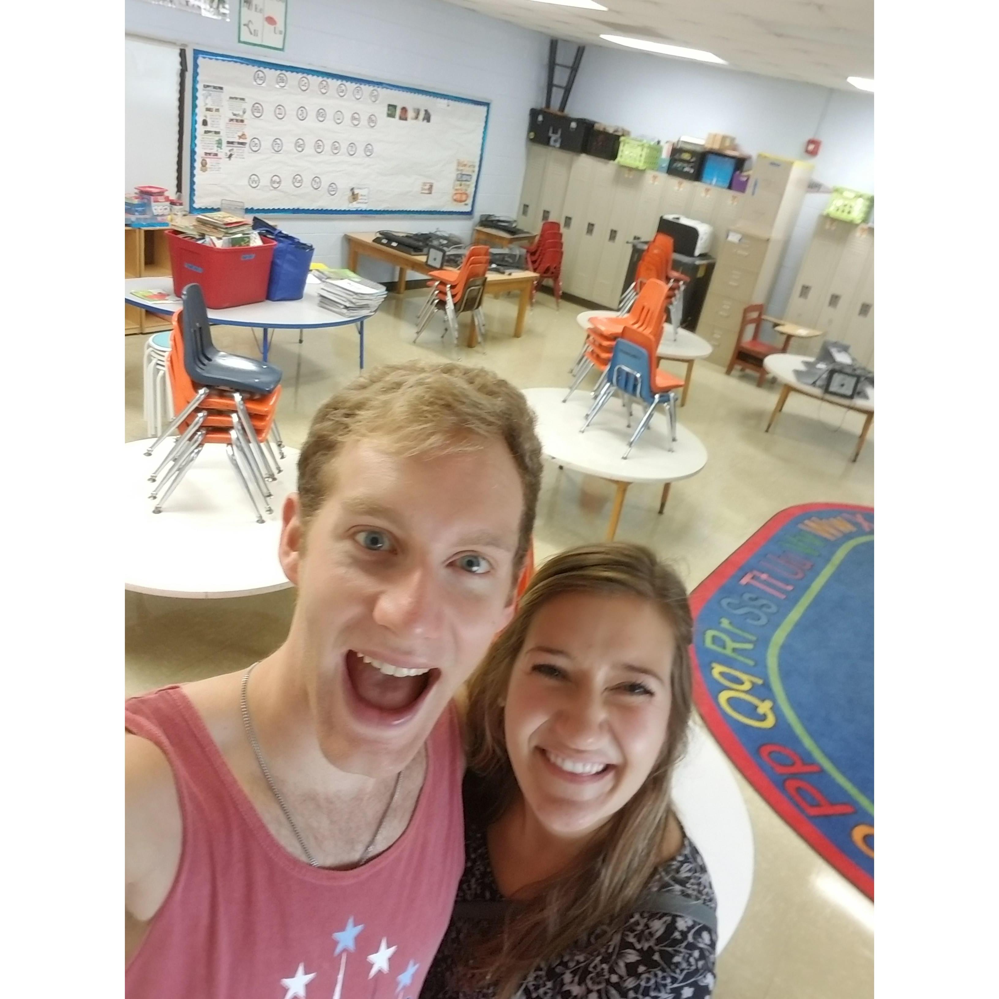 Getting Ms. Brehm's classroom ready for the school year.