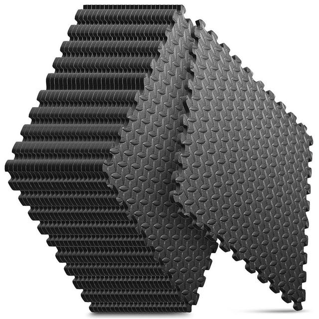 Home Gym Mat, Puzzle Exercise Mat, EVA Interlocking Foam Floor Tiles for Home Workout Equipment and Kids' Play Areas - Black, 24 in x 24 in x ½ in - 24 Tiles (Black, 24 Pack, 96 SQ FT)