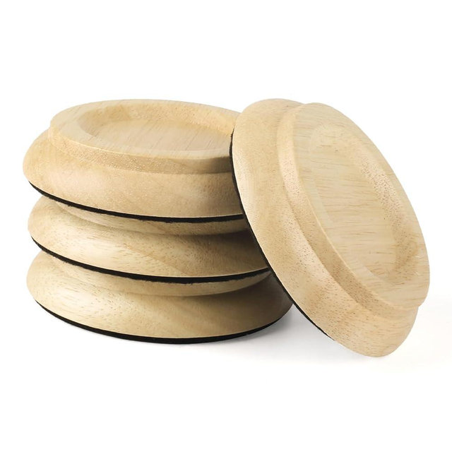 Upright Piano Caster Cups,Premium Quality Hardwood Piano Caster Pads Furniture Leg Pad Set of 4,with Non-Slip Moisture-Proof& Anti-Noise Felt Pads for Hardwood Floor Protectors (Natural Wood)