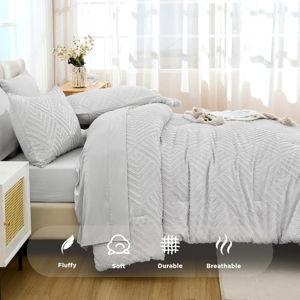 Andency Light Grey Comforter King Size Set with Sheets - 7 Pieces Boho Bed in a Bag Tufted Bedding Sets Lightweight All Season Bed Set with Comforter, Sheets, Pillowcases & Shams