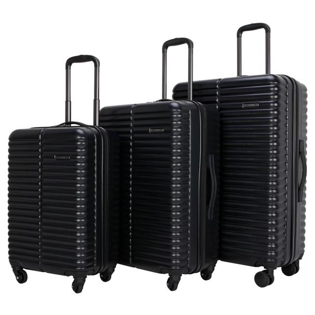 Skyline 3pc Hardside Checked Spinner Luggage Set - Black