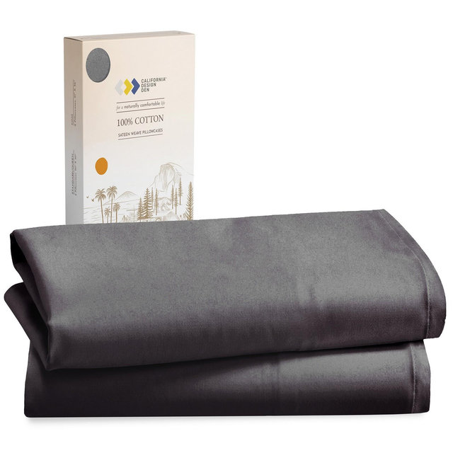 100% Cotton Charcoal Gray Pillow Cases King Size Set of 2 Soft & Cooling Sateen Weave by California Design Den
