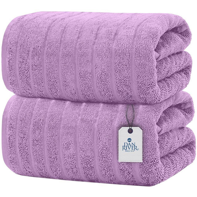 DAN RIVER Pack of 2 Bath Sheet 35x70 Inches, Ribbed XL Towels Oversized for Adults, Fluffy and Soft Plush Towels - Lavender