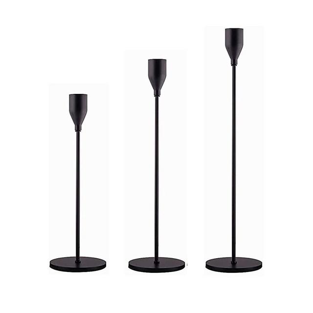 Candle Holders Set of 3 for Taper Candles, Matte Black Decorative Candlestick Holder for Wedding, Dinning, Party, Fits 3/4 inch Candle&Led Candles (Metal Candle Stand)