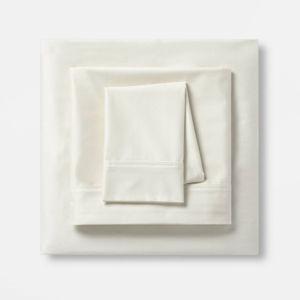 Queen Solid Performance 400 Thread Count Sheet Set Sour Cream - Threshold™: Cotton Sateen, Wrinkle-Resistant, OEKO-TEX Certified