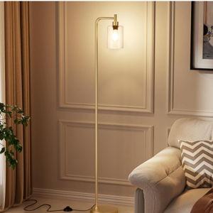 Floor Lamps for Living Room - Industrial Standing Lamp with Glass Shade, Modern Gold Floor Lamp with LED Bulbs, Farmhouse Floor Lamp for Bedroom, Tall Lamp for Office - Gold