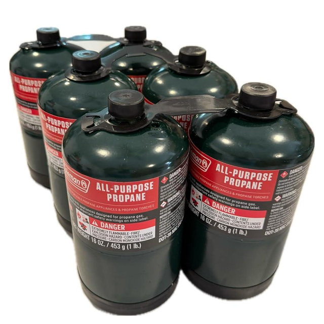 Propane Replacement Fuel Cylinders Camping- 16 Oz (6 Pack) Factory Pre-filled and Ready to Use
