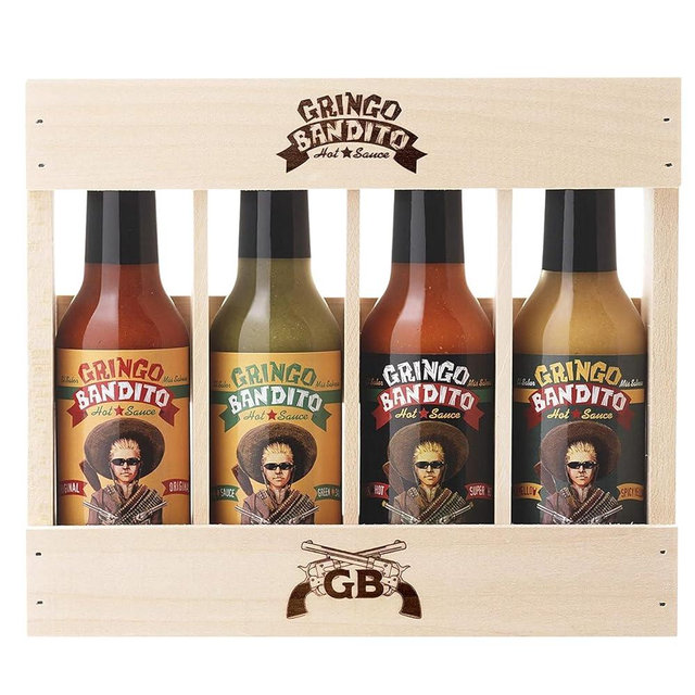 Gringo Bandito Hot Sauce Gift Set, Original, Green Habanero, Super Hot & Fiery Yellow, 5 Fl Oz (Pack of 4), Medium & Hot Heat, Peppers & Onions with Spices, Gluten-Free, Paleo Friendly, Made in the USA
