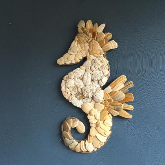 Handmade Seashell Wall Art Seahorse Wall Art: Beach Decor, Seashell Decor, Beach Wall Art, Nautical Wall Art, Nautical Decor, Coastal Home