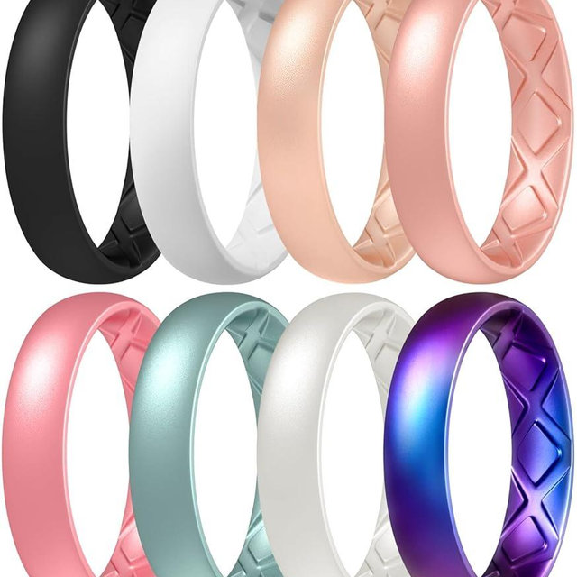 Egnaro Women's Silicone Anniversary Rings, 5.5mm Wide 2mm Thick Rubber Bands Flexible For Workout