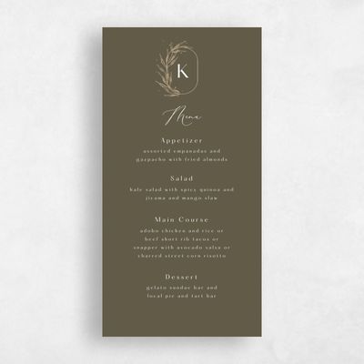 Dark Khaki, Green Wedding Menu - Eyota