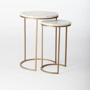 Round Nesting Side Table Marble Antique Brass